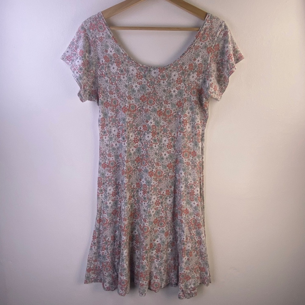 VTG California Floral Button Back Mini Dress Womens Medium Pink Green Cottage